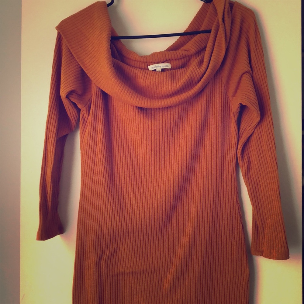 Fitted quarter sleeve scoop neck sweater dress